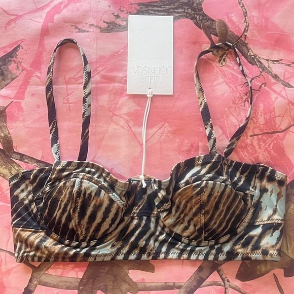 ulla johnson new with tags zahara bikini top in sage zebra print